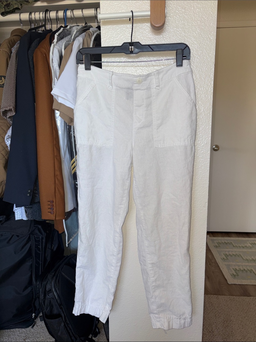 Straight-Leg White Linen Pants